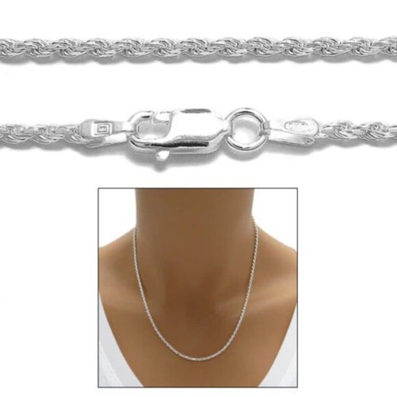 STERLING SILVER DIAMOND CUT ROPE CHAIN NECKLACE 2.0MM (GAUGE 040). - Picture 1 of 2